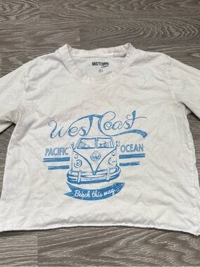 Kids White T-Shirt with Blue West Coast Graphic crop shirt